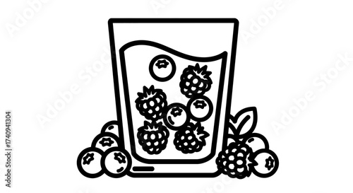 Berry smoothie drink in a glass with fresh fruits and berries.