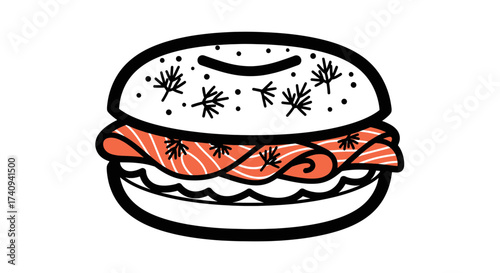 Delicious bagel sandwich with salmon and dill perfect for breakfast or lunch.