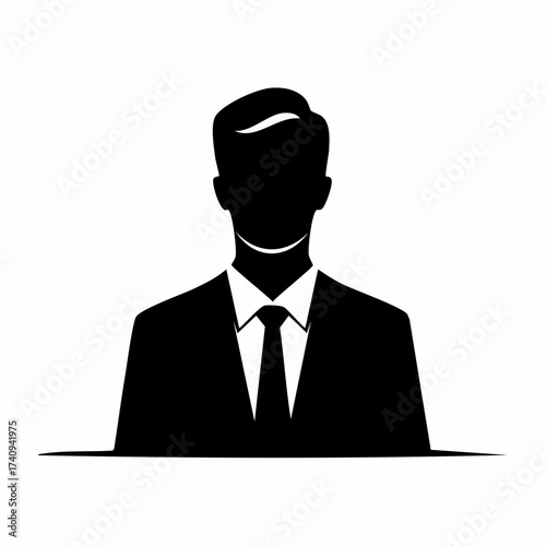 Silhouette of Professional: A striking black silhouette of a professional individual, sharply dressed in a suit and tie, embodying confidence and a formal presence.