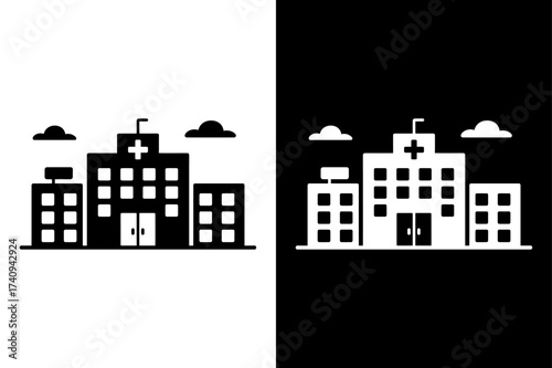 Healthcare Hospital Vector Illustration. Simple Silhouette Icon of Medical Building