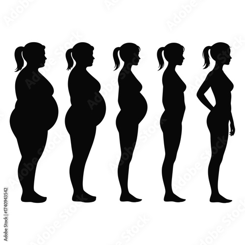 Silhouette vector illustration of female weight loss progress stages eps scalable graphics silhouette vector illustration white background