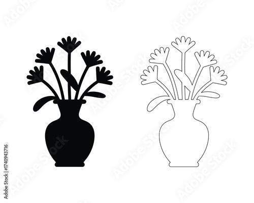 Minimalist vector illustration of a flower vase silhouette and outline for scalable eps design silhouette vector illustration white background