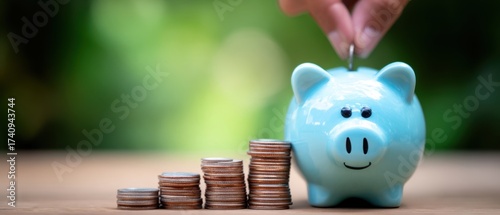 The piggy bank being filled with coins for future savings and prosperity.