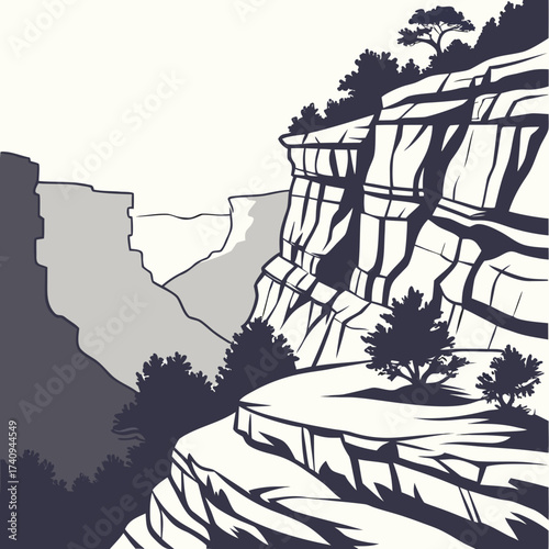 Vector art of grand canyon landscape illustration majestic cliffs and rock formations create a breathtaking vista, showcasing the natural beauty of the american southwest