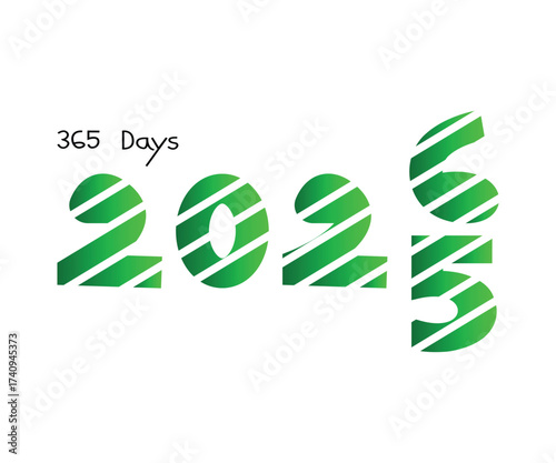Green striped 2025 transitioning to 2026 with 365 days on a clean white backdrop