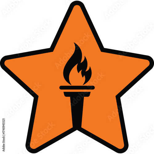 Orange Star with Torch Icon black symbol logo fire flame achievement award badge competition design element emblem graphic illustration