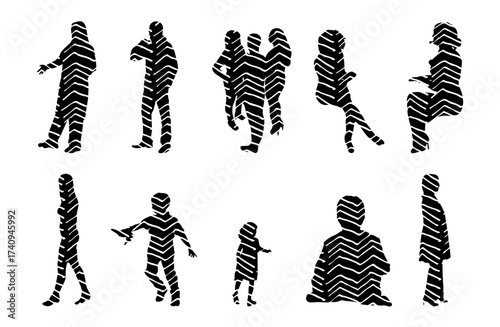 Vector illustration, Outline silhouettes of people, Contour drawing, people silhouette, Icon Set Isolated , Silhouette of sitting people, Architectural set