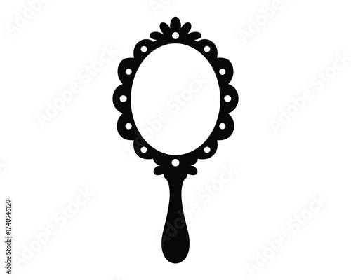 Vintage oval hand mirror silhouette vector illustration scalable eps icon for decorative design elements silhouette vector illustration white background
