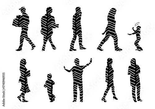 Vector illustration, Outline silhouettes of people, Contour drawing, people silhouette, Icon Set Isolated , Silhouette of sitting people, Architectural set