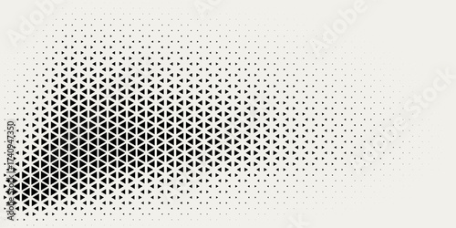 Halftone Circle Triangular Grid. Round Border Random Halftone Triangles Raster Texture. Half Tone Circular Pattern