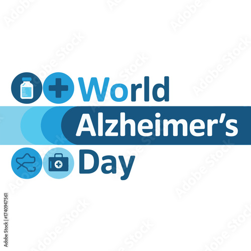 World Alzheimer's Day graphic with medical icons and blue text dementia healthcare