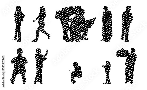 Vector illustration, Outline silhouettes of people, Contour drawing, people silhouette, Icon Set Isolated , Silhouette of sitting people, Architectural set