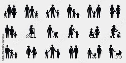 Diverse family icons vector collection scalable eps flat design simple symbols for various projects silhouette vector illustration white background