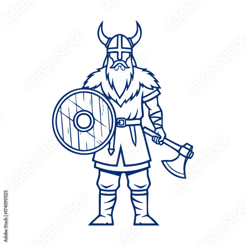 Line Art Illustration of Viking Warrior