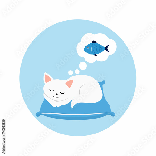 A cute cartoon kitten vector illustration with a funny fish for a fun pet card design