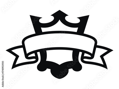 Vintage style emblem with crown and banner vector illustration scalable eps for declarative design projects silhouette vector illustration white background