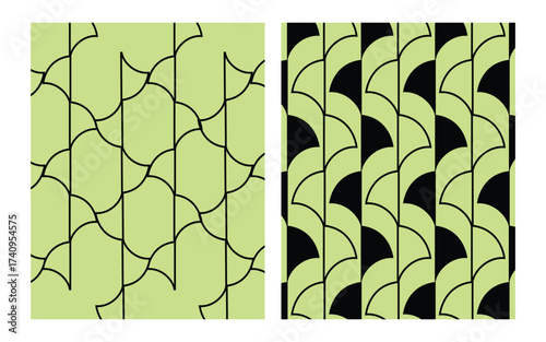 Geometric pattern with scales and lines in light green and black color scheme