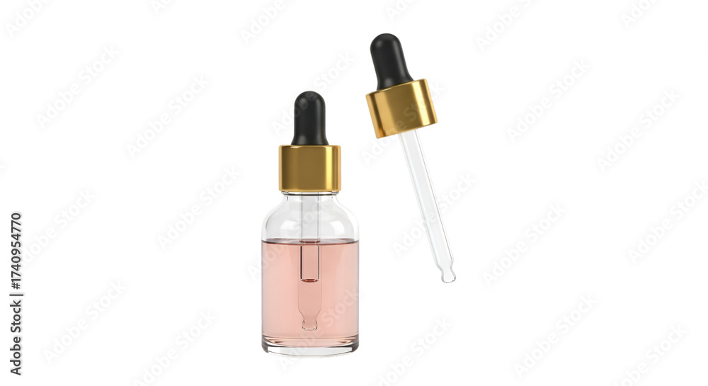 Obraz premium Dropper Bottle with Pink Liquid and Separate Dropper Keywords: dropper bottle, serum, essential