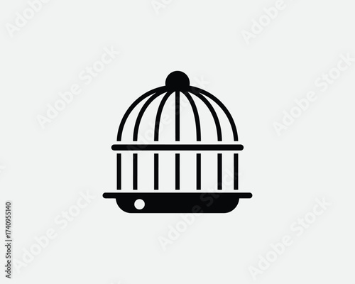 Minimalist black and white vector illustration icon of an open bird cage scalable for eps format silhouette vector illustration white background