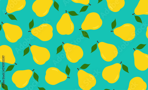 Seamless pear pattern with hand drawn style. Fresh fruit vector background perfect for textile, wallpaper, fabric prints, and packaging