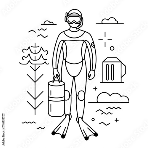 wetsuit vector style coloring page line art 