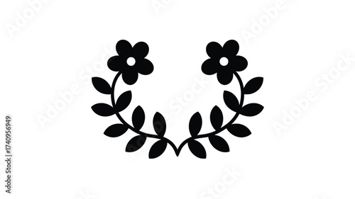 Minimalist black and white vector illustration of laurel wreath with flowers scalable eps graphic design element silhouette vector illustration white background