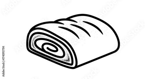 Black and white illustration of a delicious pastry roll.