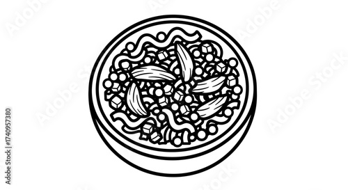 Delicious bowl of food with various ingredients and artistic design.