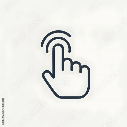 Touchscreen Interface Line Art Icon of Hand Tapping with Finger Up on Digital Display