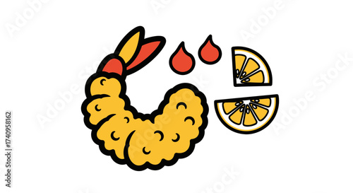 Delicious tempura shrimp with lemon slices and dipping sauce a culinary delight.