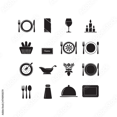 Set of restaurant icons simple black glyph vector design elements perfect for menu design and web applications