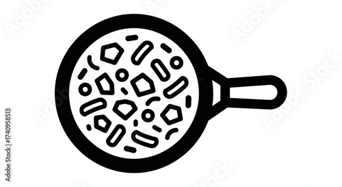 Pizza in a pan with toppings and handle cooking food concept.
