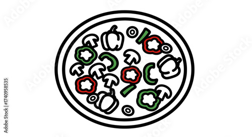 Pizza with vegetables and mushrooms a delicious and healthy meal.