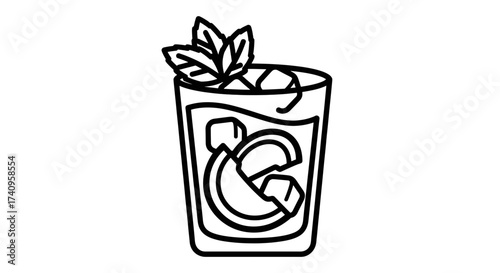 Refreshing beverage with ice cubes and mint leaves a cool drink.