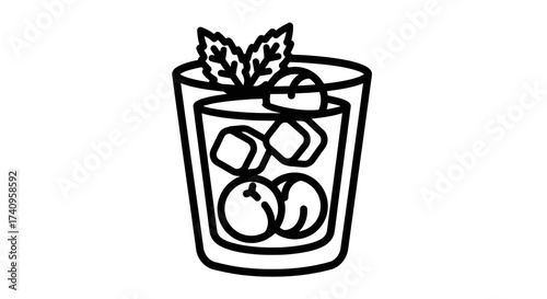 Refreshing cocktail with ice cubes and mint leaves a summer drink.