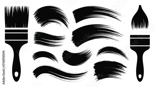 Set of black brush stroke silhouettes vector illustrations scalable eps graphic design elements silhouette vector illustration white background