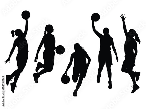 Dynamic basketball player silhouettes vector illustration action poses scalable eps icon graphic silhouette vector illustration white background