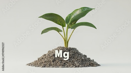 Young Plant Growing From Soil With Mg Symbol Representing Magnesium Nutrient 1, Generative AI.