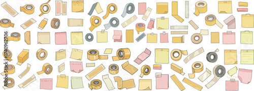 A vibrant collection of colorful sticky notes and tape, perfect for organization and creativity.