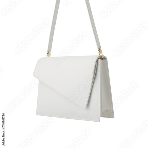 Trendy White Handbag with Elegant Closure and Gold Detail