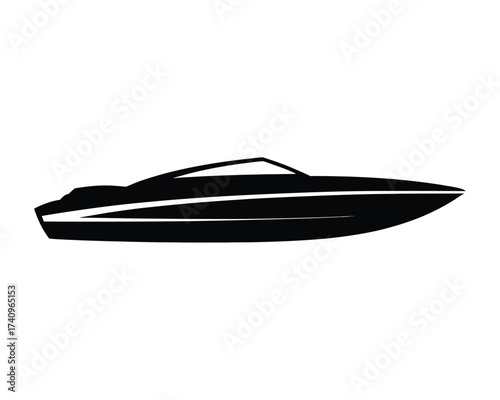 Minimalist black and white speedboat illustration vector graphic for commercial use silhouette vector illustration white background