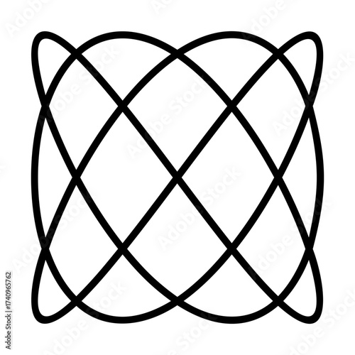 Three by four Lissajous figure. Also known as Lissajous or Bowditch curves, are mathematical curve graphs that arise from the superposition of two harmonic oscillations at right angles to each other.