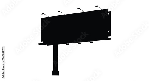 Silhouette of a large outdoor billboard structure with multiple lights for advertising against a plain background