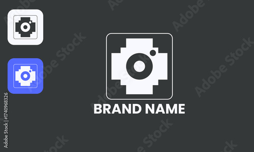 Modern Camera Outline, Minimalist Photography Badge, Elegant Brand Mark, White Design Black Background.