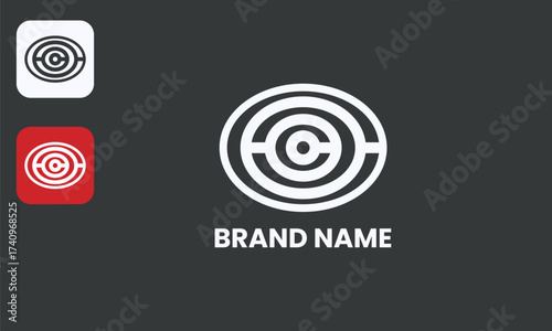 C Shape Fingerprint Logo, Retina Inspired Letter, Biometric Security Symbol, White Vector Black Background