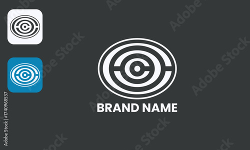 Retina C Monogram, Fingerprint Letter Mark, Modern Security Symbol, Isolated White on Black