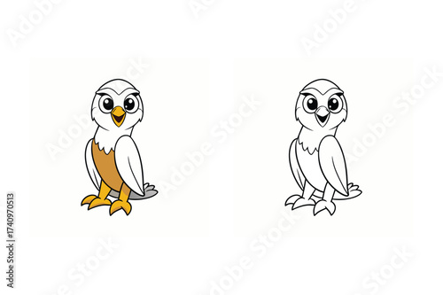 Vector art of an impressive illustration showcasing a majestic eagle, presented in both its colored and blackandwhite forms, perfect for educational purposes