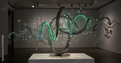 Abstract Light Sculpture Rotating Display in an Art Gallery, Modern Art Exhibition, Art Installation