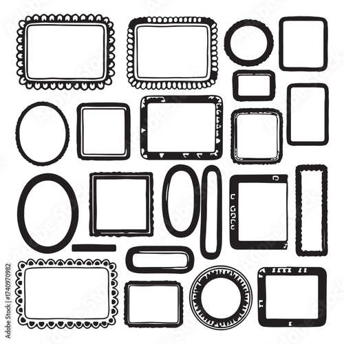 Collection of hand drawn colorful wavy frames different shapes. Summer decorative frames. Modern trendy borders for wedding invitation, birthday card, social media template. Vector illustration.