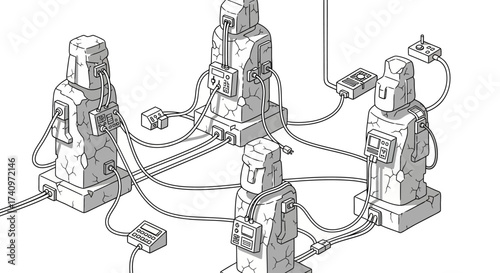 Ancient Futuristic Technology Network Connection.
